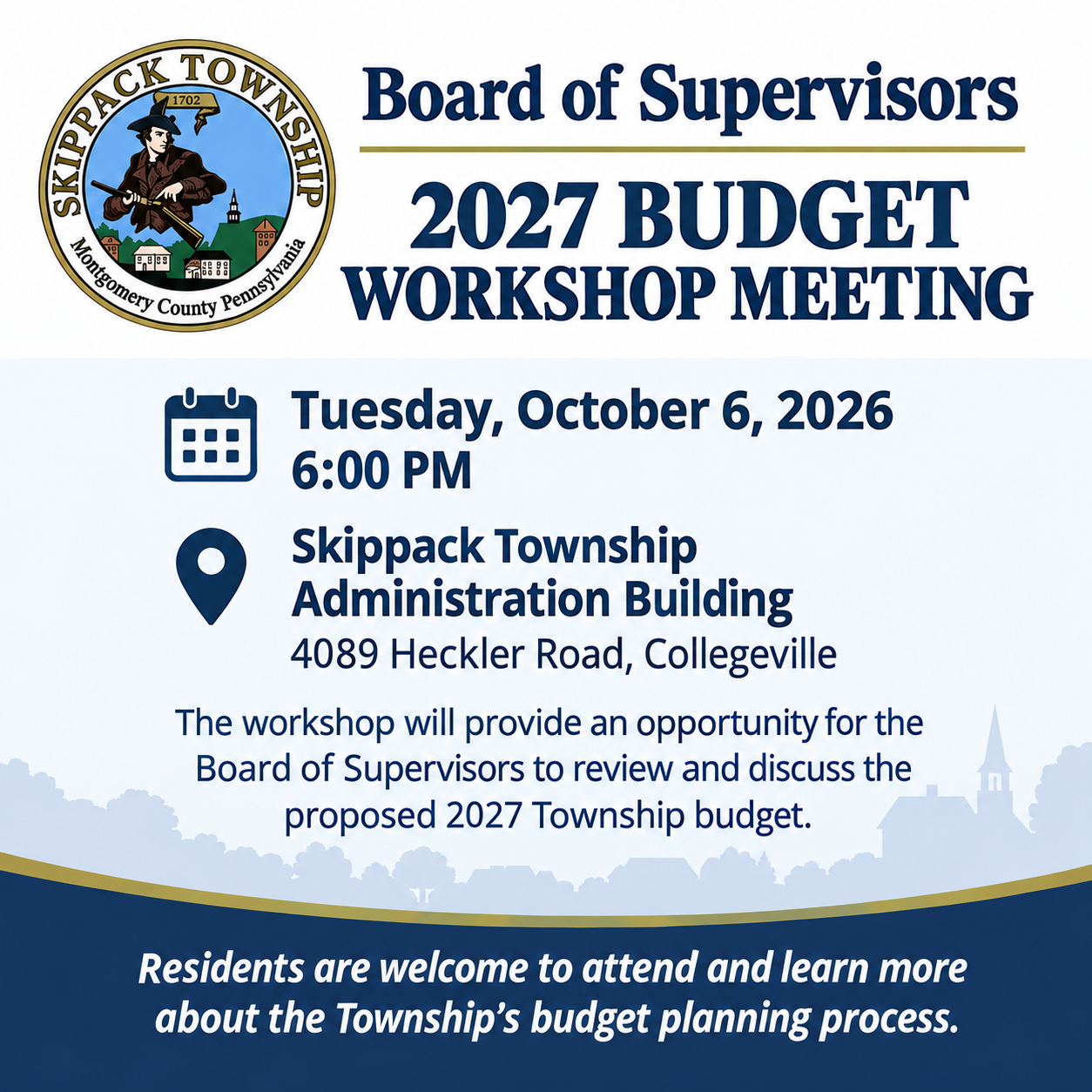 Skippack Residents Invited to the 2027 Budget Workshop Meeting